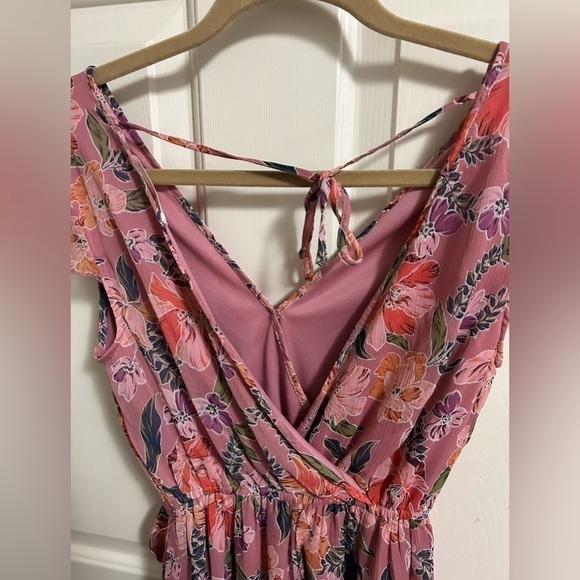 Band Of Gypsies Dress XS Floral  V Neck Maxi Flutter Sleeve - Picture 4 of 5
